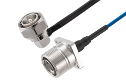 PE3C7997 - 7/16 DIN Male Right Angle to 7/16 DIN Female 4 Hole Flange Low PIM Cable Using TFT-5G-402 Coax Using Times Microwave Components