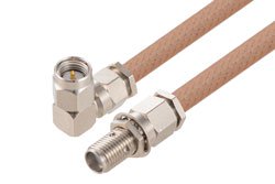 PE3C8087 - SMA Male Right Angle to SMA Female Bulkhead Cable Using RG400 Coax