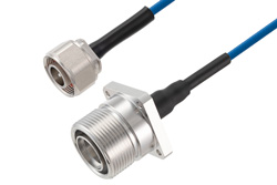 PE3C8232 - 4.1/9.5 Mini DIN Male to 7/16 DIN Female 4 Hole Flange Low PIM Cable Using TFT-402 Coax Using Times Microwave Components