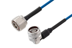 PE3C8240 - 4.1/9.5 Mini DIN Male to N Male Right Angle Low PIM Cable Using TFT-402 Coax Using Times Microwave Components