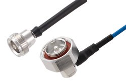 PE3C8284 - 4.1/9.5 Mini DIN Female to 7/16 DIN Male Right Angle Low PIM Cable Using TFT-5G-402 Coax Using Times Microwave Components
