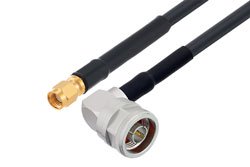 PE3C8401/HS - N Male Right Angle to Reverse Polarity SMA Plug Low Loss Cable Using LMR-240-UF Coax with HeatShrink