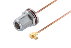 PE3C9404 - MCX Plug Right Angle to N Female Bulkhead Cable Using RG405 Coax