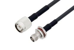 PE3C9610/HS - TNC Male to TNC Female Bulkhead Cable Using LMR-195-UF Coax with HeatShrink