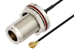 PE3CA1013 - N Female Bulkhead to UMCX 2.1 Plug Cable Using 0.81mm Coax, RoHS