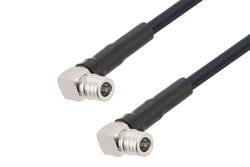 PE3CA1100LF - QMA Male Right Angle to QMA Male Right Angle Low Loss Cable Using LMR-240 Coax With Times Microwave Components , LF Solder