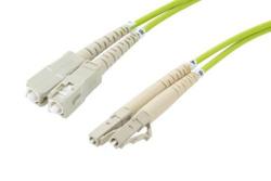 PE3FCA164 - Fiber Optic Patch Cable, Dual LC UPC to SC UPC, MM OM5, 2.0mm Riser, Lime Green