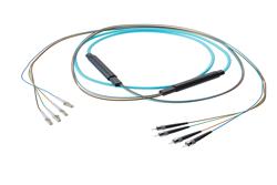 PE3FCA205 - 4-Fiber LC UPC to ST UPC, OM4 Multimode Distribution Cable, 4.5mm Plenum, 2.0mm breakout, Aqua