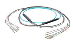 PE3FCA335 - 8-Fiber LC UPC to LC UPC, OM3 Multimode Distribution Cable, 5.6mm Riser, 2.0mm breakout, Aqua
