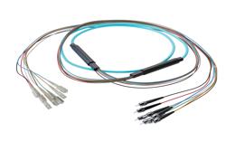 PE3FCA361 - 8-Fiber SC UPC to ST UPC, OM3 Multimode Distribution Cable, 5.6mm Plenum, 2.0mm breakout, Aqua