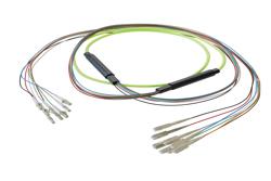 PE3FCA373 - 8-Fiber LC UPC to SC UPC, OM5 Multimode Distribution Cable, 5.6mm Plenum, 2.0mm breakout, Lime Green