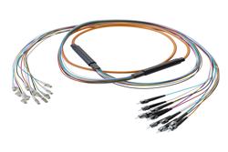 PE3FCA404 - 12-Fiber LC UPC to ST UPC, OM1 Multimode Distribution Cable, 6.2mm Riser, 2.0mm breakout, Orange