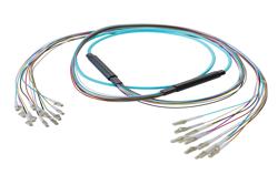 PE3FCA408 - 12-Fiber LC UPC to LC UPC, OM3 Multimode Distribution Cable, 6.2mm LSZH, 2.0mm breakout, Aqua