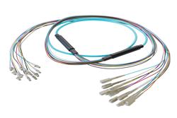 PE3FCA419 - 12-Fiber LC UPC to SC UPC, OM4 Multimode Distribution Cable, 6.2mm Riser, 2.0mm breakout, Aqua