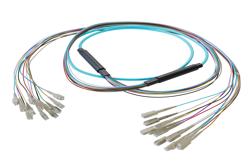 PE3FCA432 - 12-Fiber SC UPC to SC UPC, OM3 Multimode Distribution Cable, 6.2mm LSZH, 2.0mm breakout, Aqua
