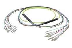 PE3FCA443 - 12-Fiber LC UPC to LC UPC, OM5 Multimode Distribution Cable, 6.2mm Riser, 2.0mm breakout, Lime Green