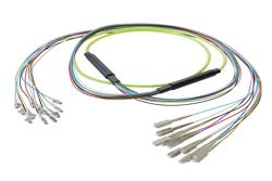 PE3FCA445 - 12-Fiber LC UPC to SC UPC, OM5 Multimode Distribution Cable, 6.2mm Plenum, 2.0mm breakout, Lime Green