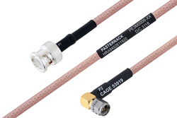 PE3M0006 - MIL-DTL-17 BNC Male to SMA Male Right Angle Cable Using M17/60-RG142 Coax