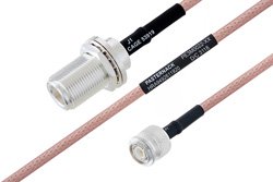 PE3M0022 - MIL-DTL-17 N Female Bulkhead to TNC Male Cable Using M17/60-RG142 Coax