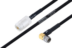PE3M0046 - MIL-DTL-17 N Female to SMA Male Right Angle Cable Using M17/84-RG223 Coax