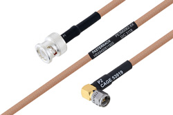 PE3M0062 - MIL-DTL-17 BNC Male to SMA Male Right Angle Cable Using M17/128-RG400 Coax
