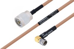 PE3M0071 - MIL-DTL-17 N Male to SMA Male Right Angle Cable Using M17/128-RG400 Coax