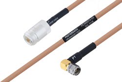 PE3M0074 - MIL-DTL-17 N Female to SMA Male Right Angle Cable Using M17/128-RG400 Coax
