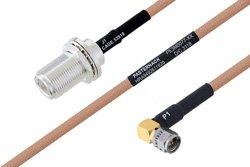 PE3M0077 - MIL-DTL-17 N Female Bulkhead to SMA Male Right Angle Cable Using M17/128-RG400 Coax