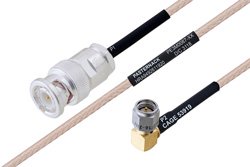 PE3M0087 - MIL-DTL-17 BNC Male to SMA Male Right Angle Cable Using M17/113-RG316 Coax