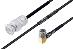 PE3M0102 - MIL-DTL-17 BNC Male to SMA Male Right Angle Cable Using M17/119-RG174 Coax