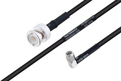 PE3M0117 - MIL-DTL-17 BNC Male to SMA Male Right Angle Cable Using M17/28-RG58 Coax