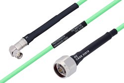 PE3M0156 - Temperature Conditioned SMA Male Right Angle to N Male Low Loss Cable Using PE-P142LL Coax