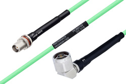 Temperature Conditioned TNC Female Bulkhead to N Male Right Angle Low Loss Cable Using PE-P142LL Coax