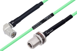 Temperature Conditioned TNC Male Right Angle to N Female Bulkhead Low Loss Cable Using PE-P142LL Coax
