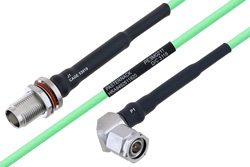 Temperature Conditioned TNC Female Bulkhead to TNC Male Right Angle Low Loss Cable Using PE-P160LL Coax