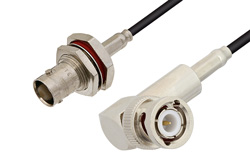 PE3W00060 - BNC Male Right Angle to BNC Female Bulkhead Cable Using LMR-100 Coax