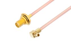 PE3W00171 - SMA Female Bulkhead to MMCX Plug Right Angle Cable Using RG405 Coax