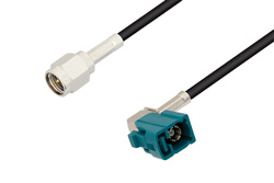 PE3W00265 - SMA Male to Water Blue FAKRA Jack Right Angle Cable Using PE-C100-LSZH Coax