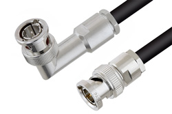 PE3W00288 - 75 Ohm BNC Male to 75 Ohm BNC Male Right Angle Cable Using 75 Ohm RG59 Coax