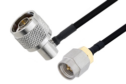 PE3W00504 - SMA Male to N Male Right Angle Cable Using PE-SR402FLJ Coax