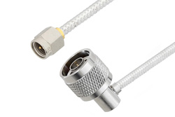 PE3W00507 - SMA Male to N Male Right Angle Cable Using PE-SR402FL Coax
