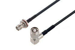 PE3W00592/HS - Reverse Polarity TNC Jack Bulkhead to Reverse Polarity TNC Plug Right Angle Low Loss Cable Using LMR-195 Coax with HeatShrink
