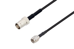 PE3W00695/HS - SMA Male to BNC Female Low Loss Cable Using LMR-100 Coax with HeatShrink