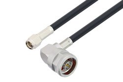 PE3W00763 - SMA Male to N Male Right Angle Low Loss Cable Using LMR-195 Coax