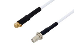 PE3W00934/HS - MMCX Plug Right Angle to SMA Female Bulkhead Cable Using RG188-DS Coax with HeatShrink