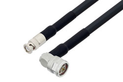 PE3W00935/HS - N Male Right Angle to BNC Male Low Loss Cable Using LMR-400-UF Coax with HeatShrink