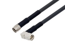 PE3W01087/HS - SMA Male Right Angle to Reverse Polarity SMA Plug Low Loss Cable Using LMR-195 Coax with HeatShrink