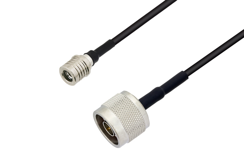 PE3W01151LF/HS - QMA Male to N Male Cable Using LMR-100 Coax with HeatShrink, LF Solder