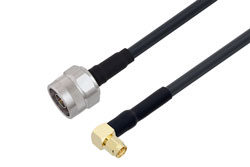 PE3W01371/HS2 - N Male to SMA Male Right Angle Low Loss Cable Using LMR-240 Coax with Double HeatShrink