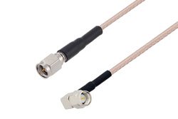 PE3W01418/HS - SMA Male to SMA Male Right Angle Cable Using RG316 Coax with HeatShrink